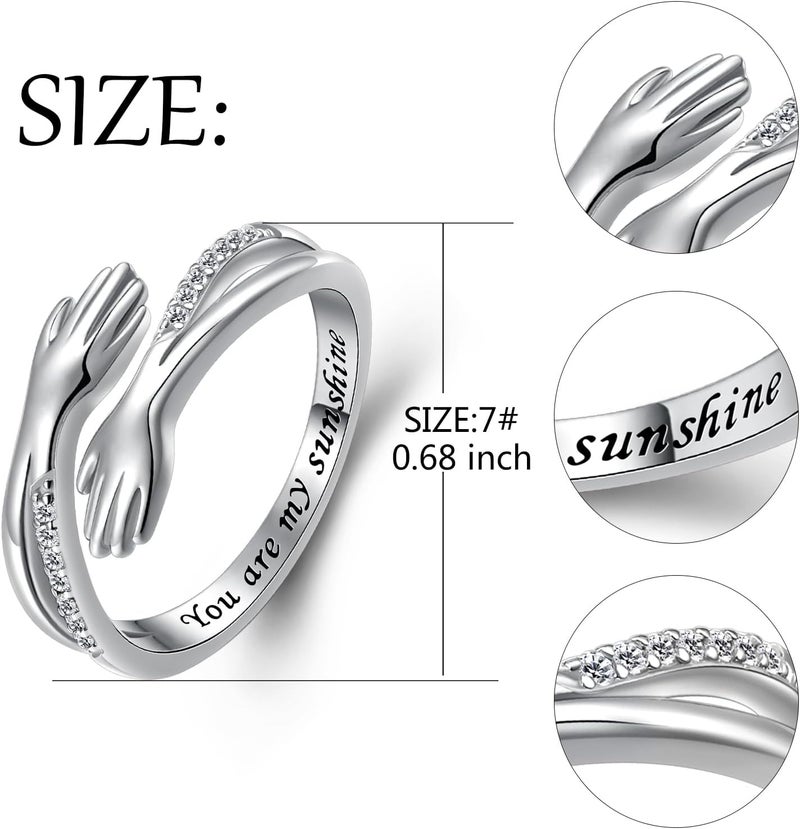 Yearace Hug Ring, S925 Sterling Silver Hug Rings for Women Girl, Hugging Hand Open Promise Ring, Mothers Day Valentine's Day Birthday Gifts - Image 4